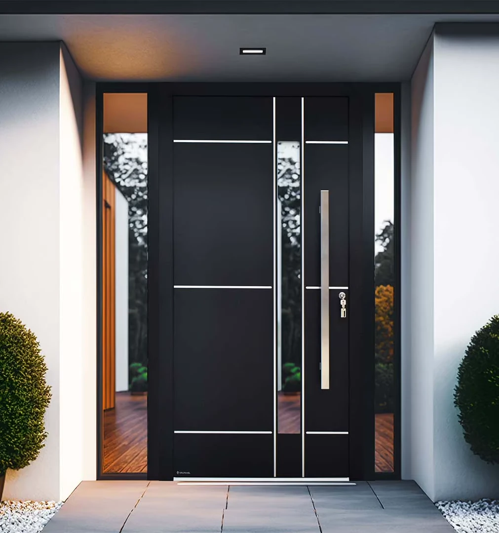 Grande porte d’entrée noire à double battant